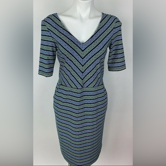 J. McLaughlin Wmns L Grecian Link Sheath Dress Signature Catalina Cloth Stretch - Picture 1 of 13